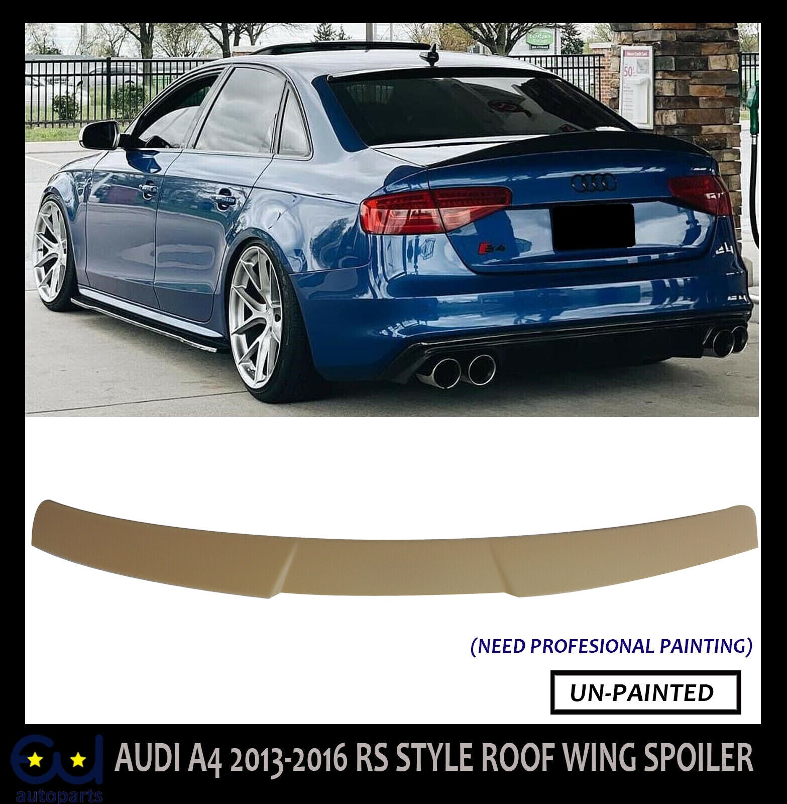 FOR AUDI A4 B8 S4 RS4 SALOON 2013-2016 STYLE ROOF SPOILER LIP OEM FOR UNPAINTED